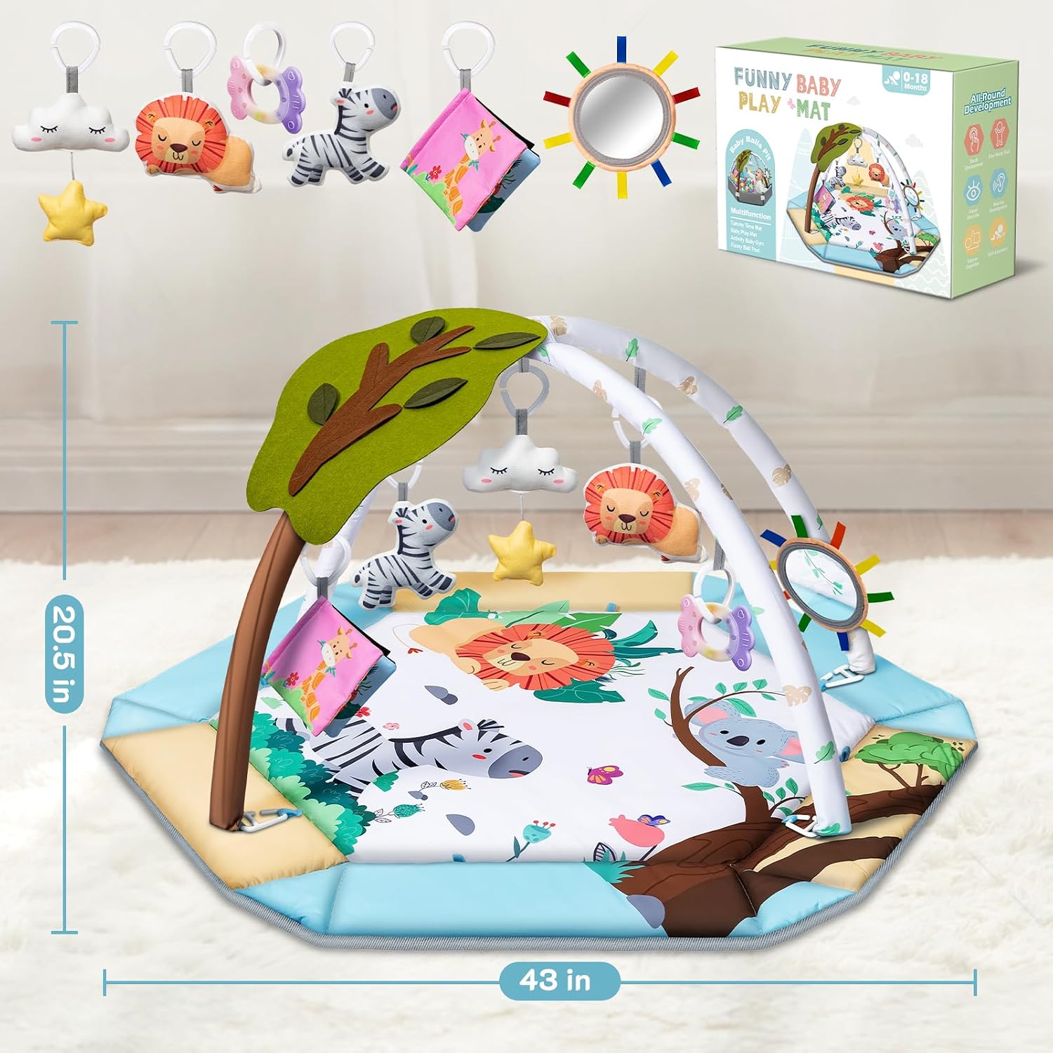 Thumbnail 6 de Jyusmile 8-in-1 Baby Gym Play Mat with 6 Toys, Washable, Forest Theme
