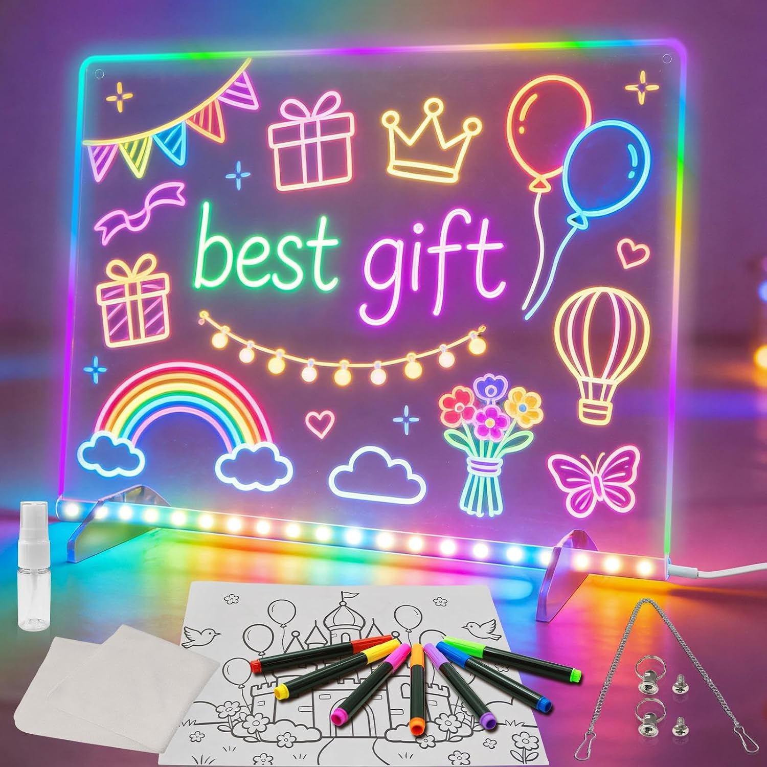 Detalle de Led Note Board with Colors 16'' – 8 RGB Colors, 6 Light Modes, Tracing Book