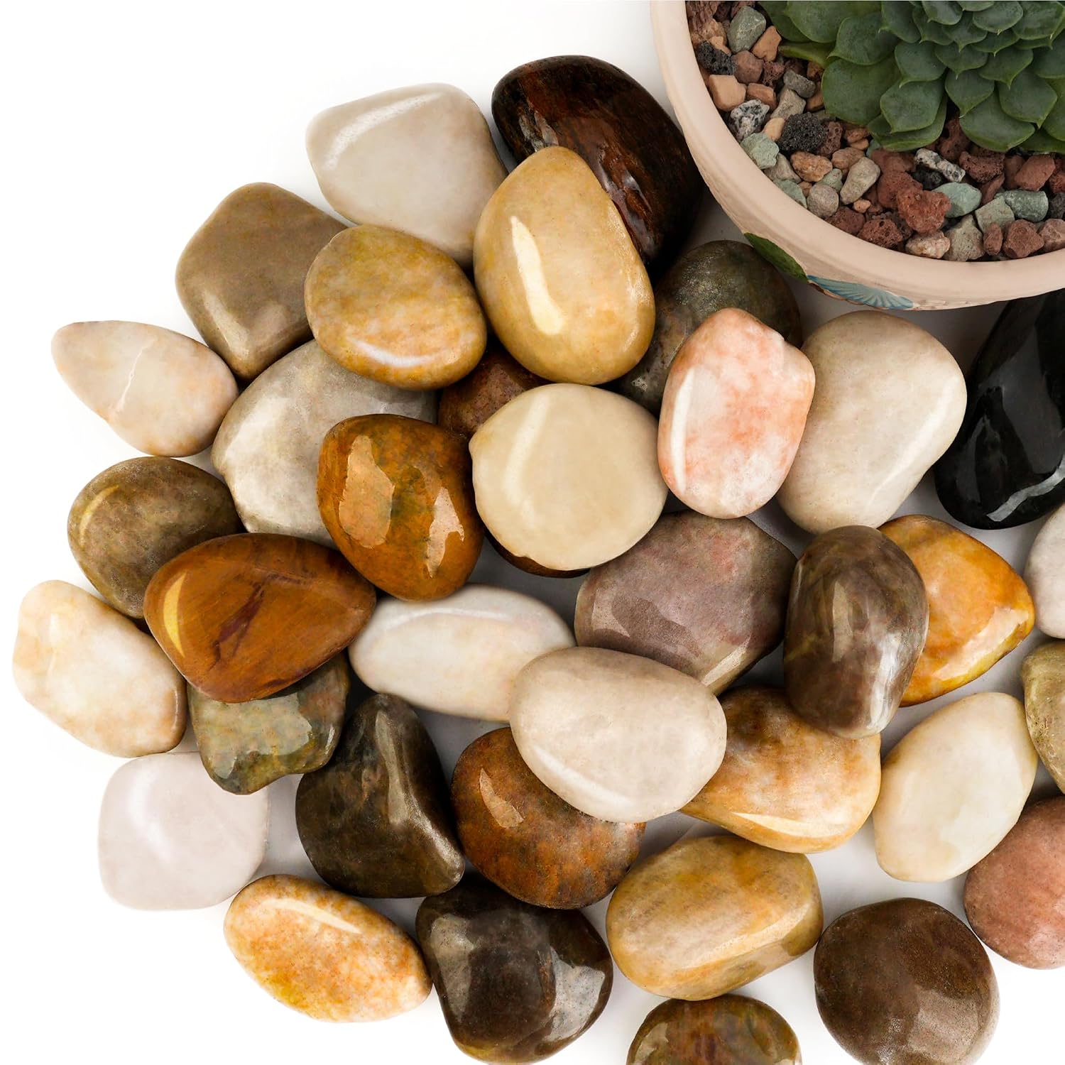 Detalle de BIOMAND 18lb River Rock Mix (1-3 inch) for Plants and Landscaping