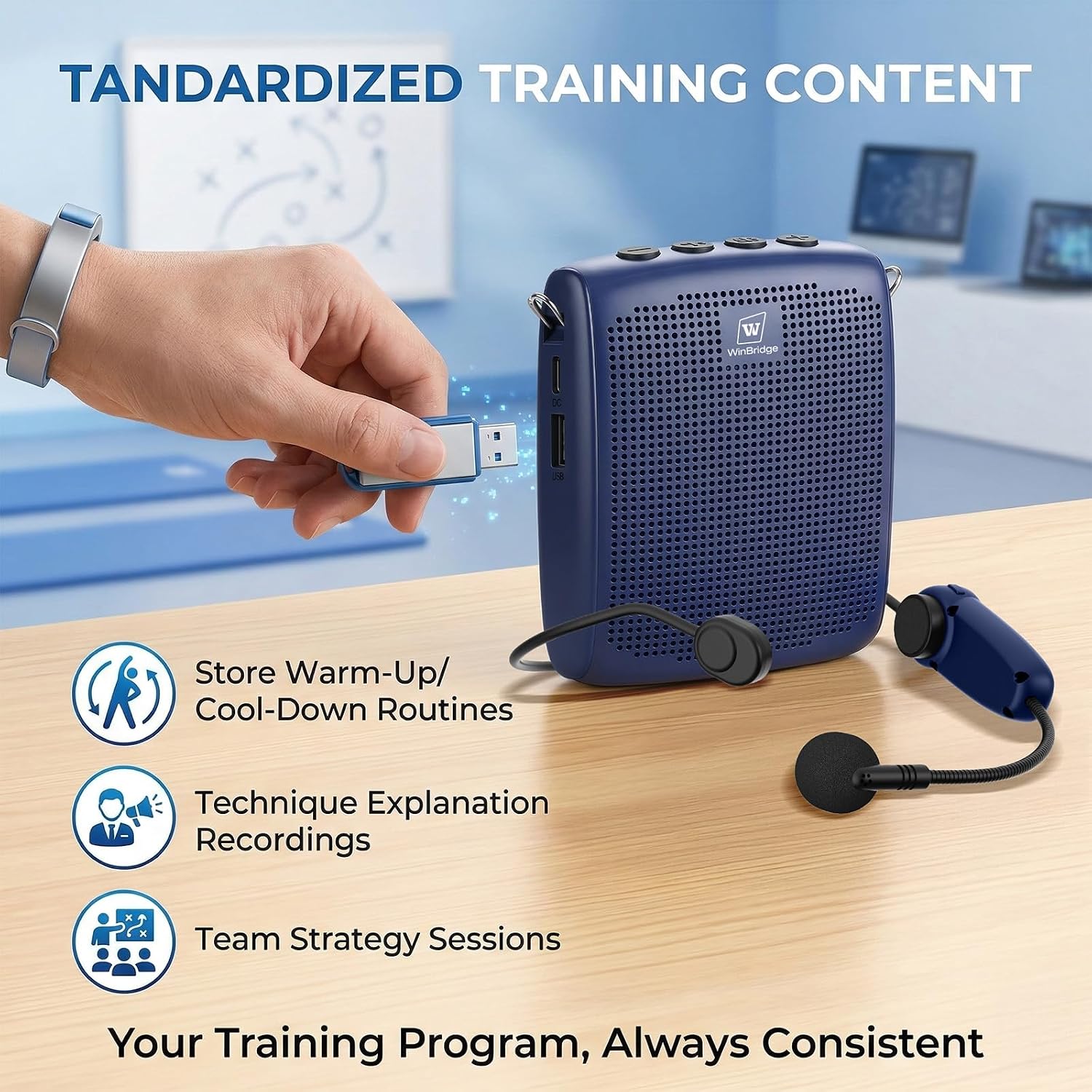 Detalle 2 de WinBridge WB002_Blue 15W Voice Amplifier with Bluetooth Headset Mic