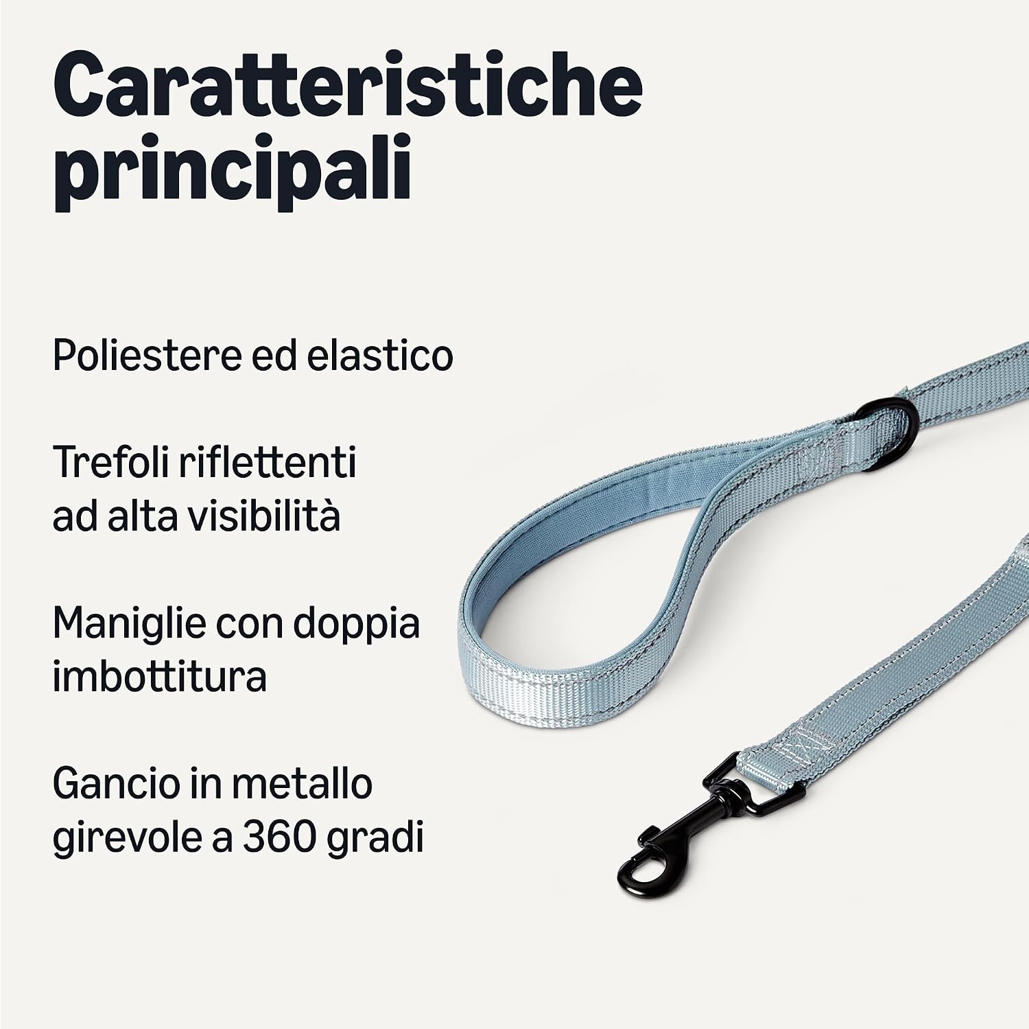 Detalle de Amazon Basics Guinzaglio riflettente con doppia impugnatura imbottita, 180 cm – Nero/Blu