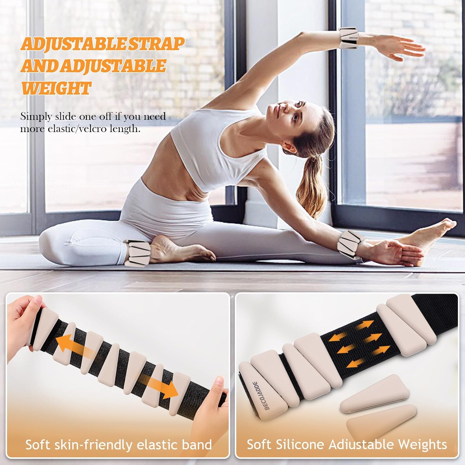 Detalle de BECOJADDE Ankle Weights Set of 2 – Adjustable 1/2/3 lb per weight for versatile workouts