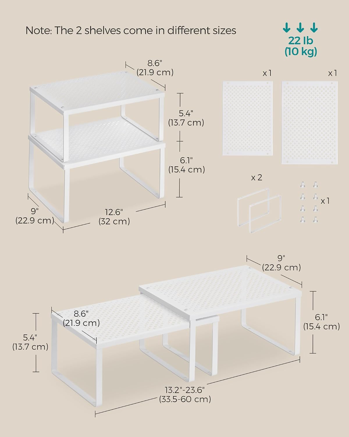 Detalle 2 de SONGMICS UKCS006W01 Metal Shelf Organizers, Set of 4, White