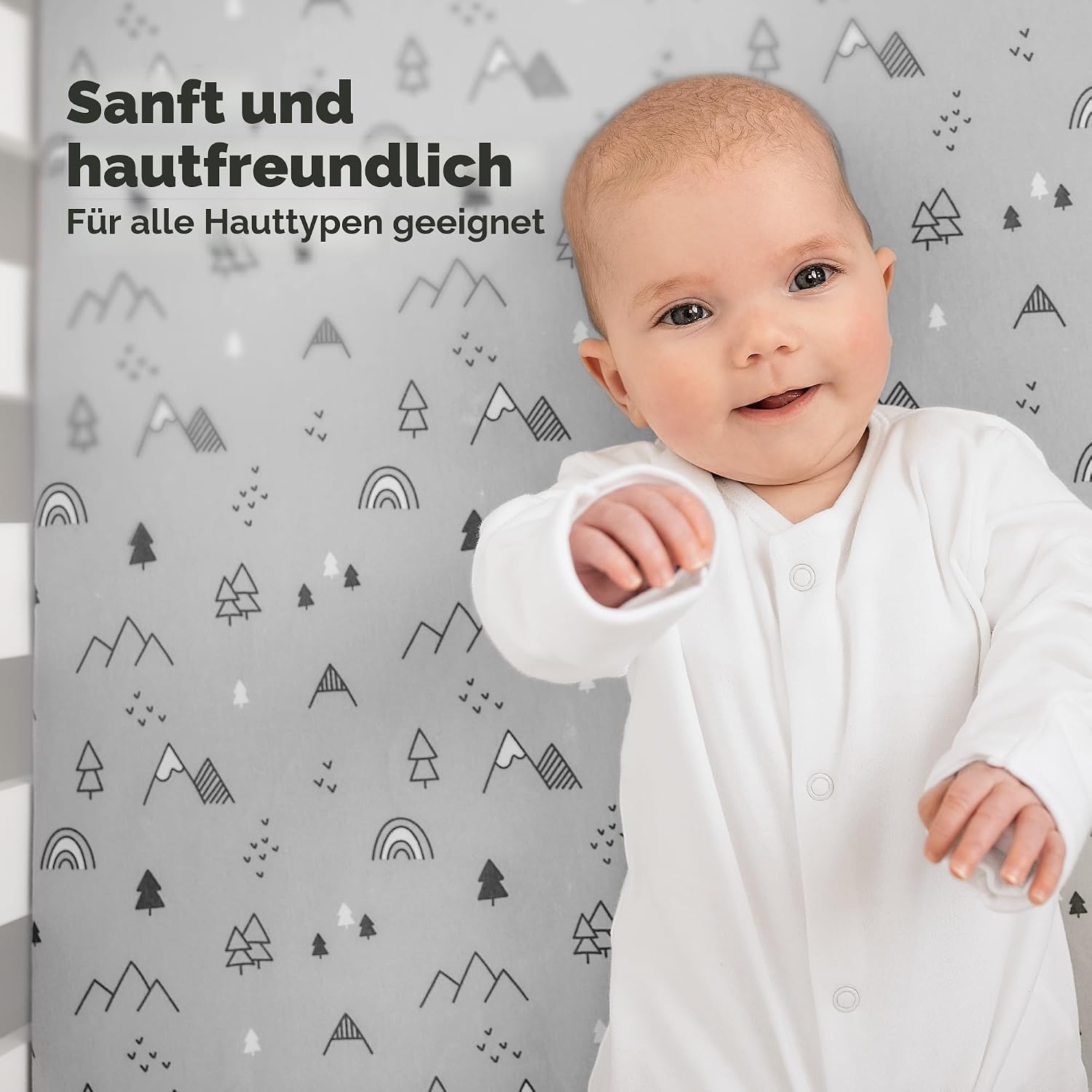 Detalle de Baby Spannbettlaken 70x140 im 2er-Pack – atmungsaktives Jersey-Baumwoll-Spannbettlaken für Baby- und Kleinkindbetten (Woodland)