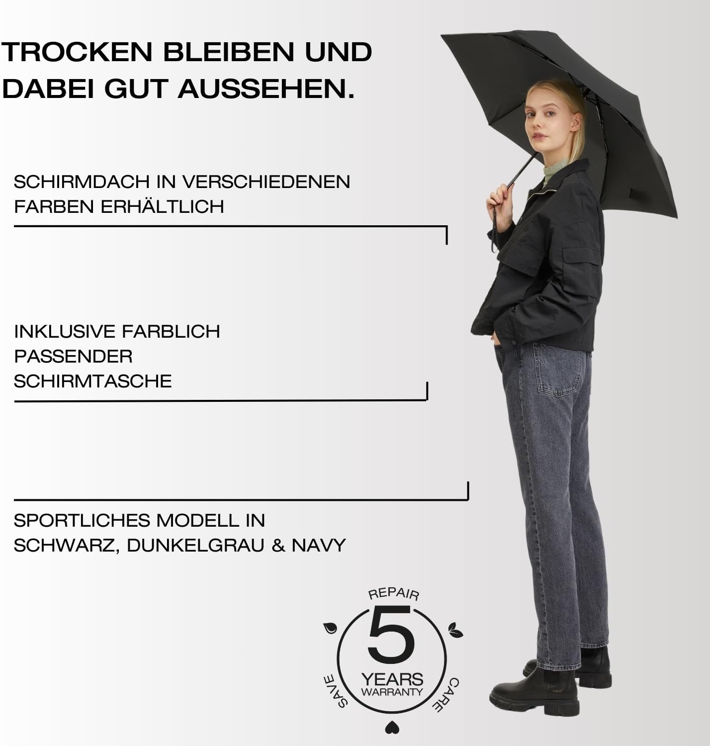 Thumbnail 5 de Knirps Regenschirm C.050 Small Manual Black – kompakter Taschenschirm, windstabil und leicht