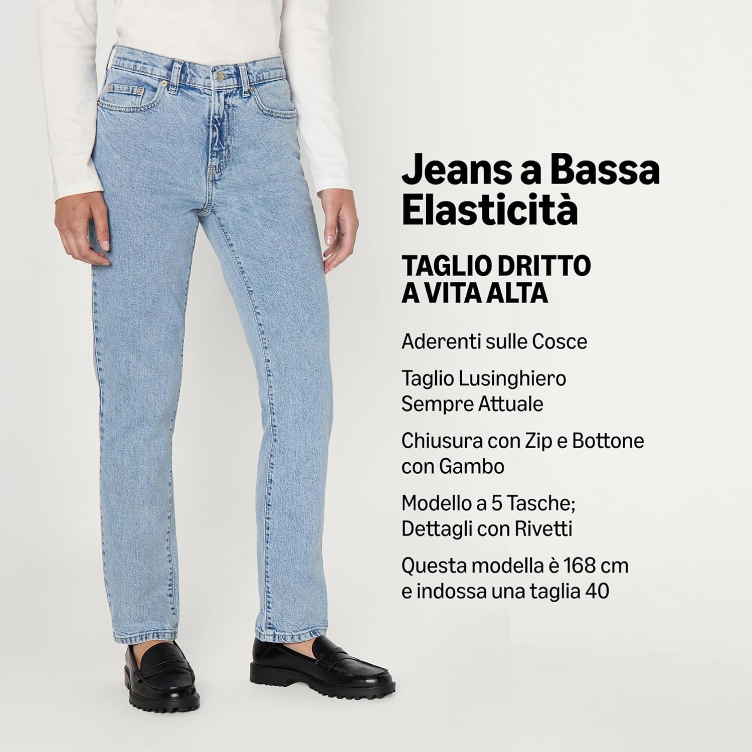 Detalle 2 de Amazon Essentials Jeans Vita Alta a Gamba Dritta Donna, Lavaggio Chiaro Colorato con Ghiaccio (42)