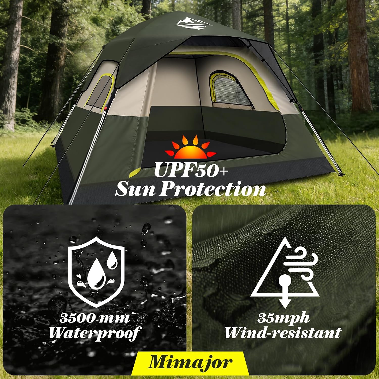 Thumbnail 4 de Mimajor 4-Person Instant Pop Up Camping Tent with Rainfly and Welcome Mat