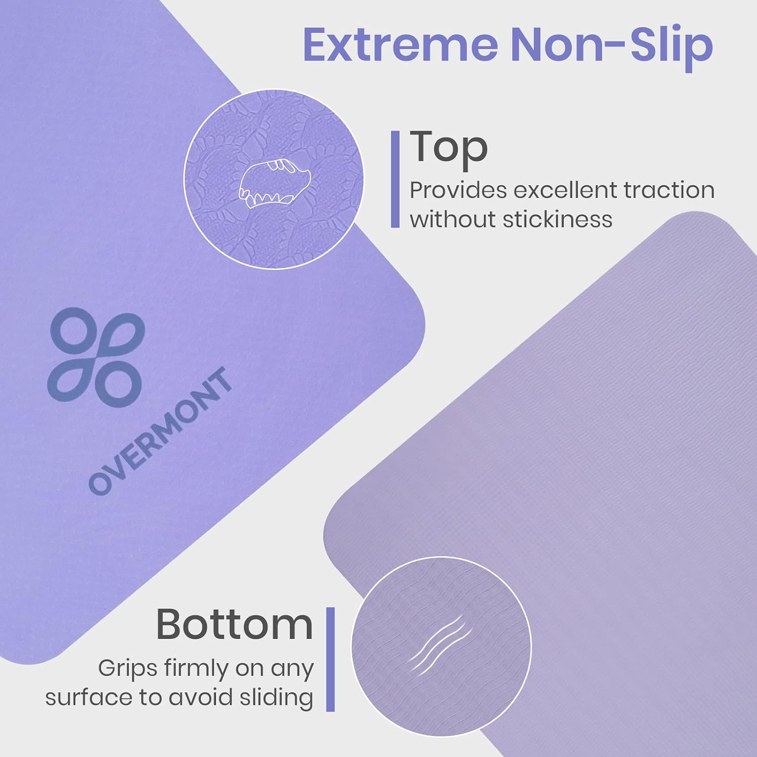 Detalle de OVERMONT TPE Yoga Mat, 72" x 24", 1/3-Inch Thick, Dual-Sided Grip