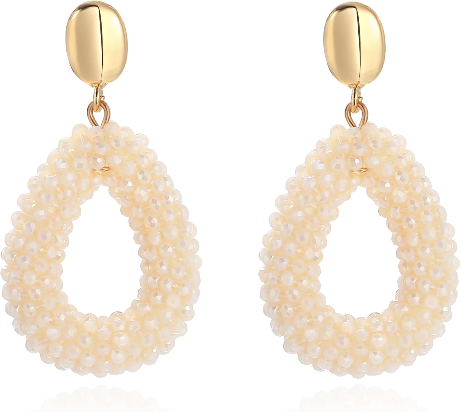 Detalle de Beige Boho Ohrringe Hängend – Tropfenförmige Kristallperlen von Joya Love