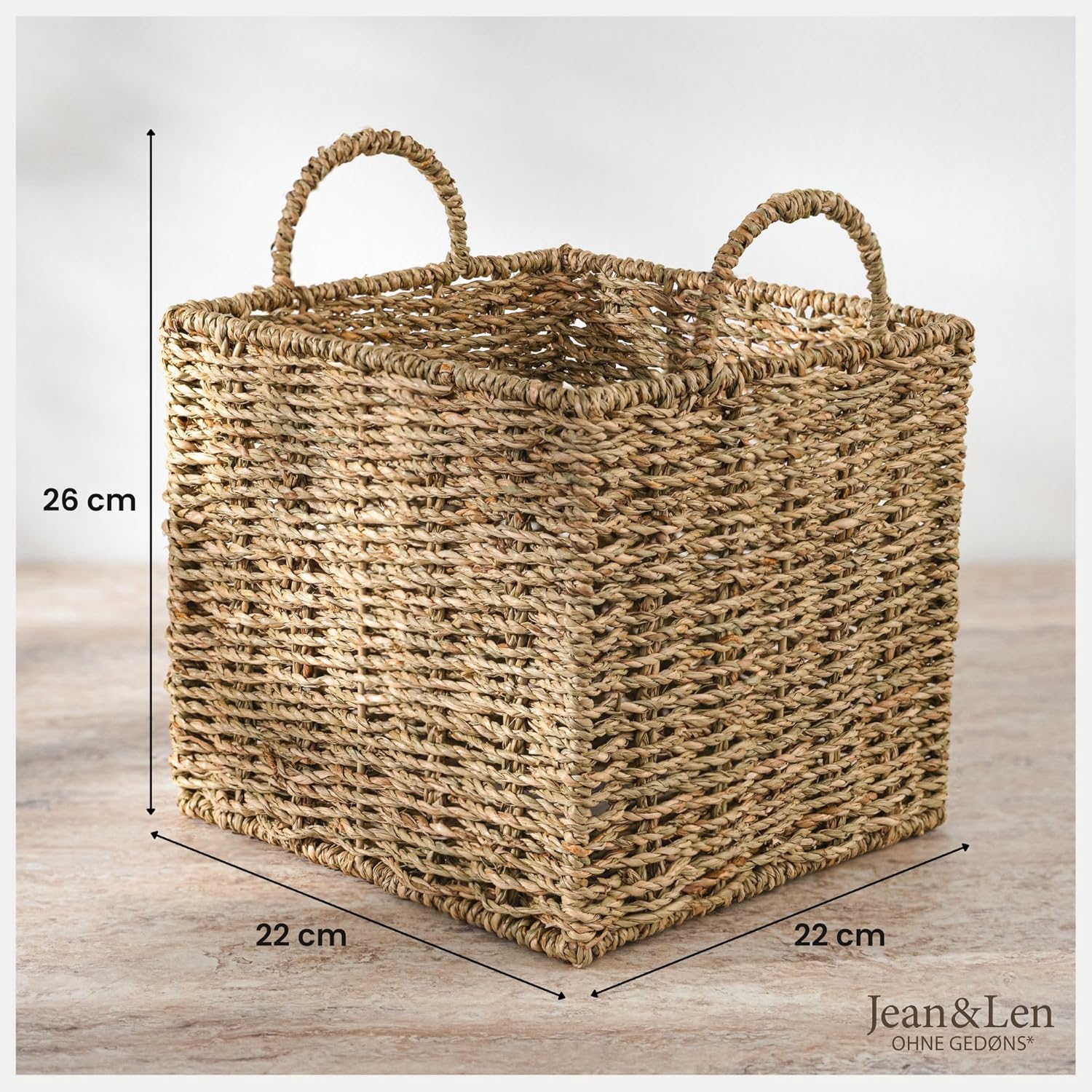 Thumbnail 1 de Cesto portaoggetti rettangolare in erba marina Jean & Len – 22 × 22 × 26 cm, versatile per asciugamani, cosmetici e accessori