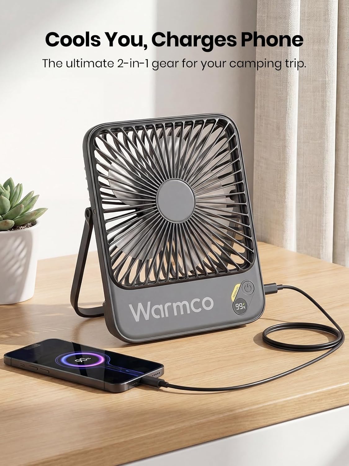 Thumbnail 4 de Warmco 10000mAh Portable Travel Fan (7-inch) with Digital Display and USB-C Rechargeable Power
