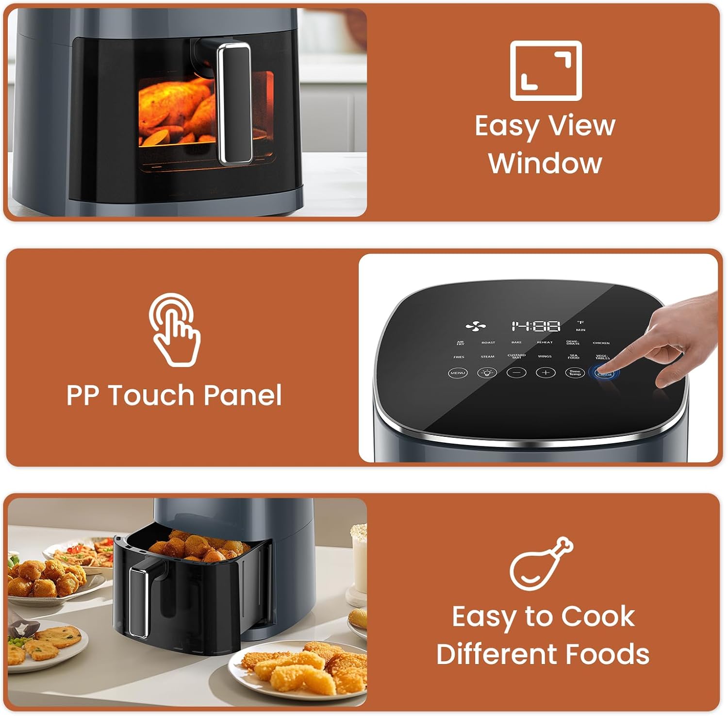 Detalle de Sweetcrispy Air Fryer 6 Quarts with Window: 12-in-1 Square Air Fryer Oven