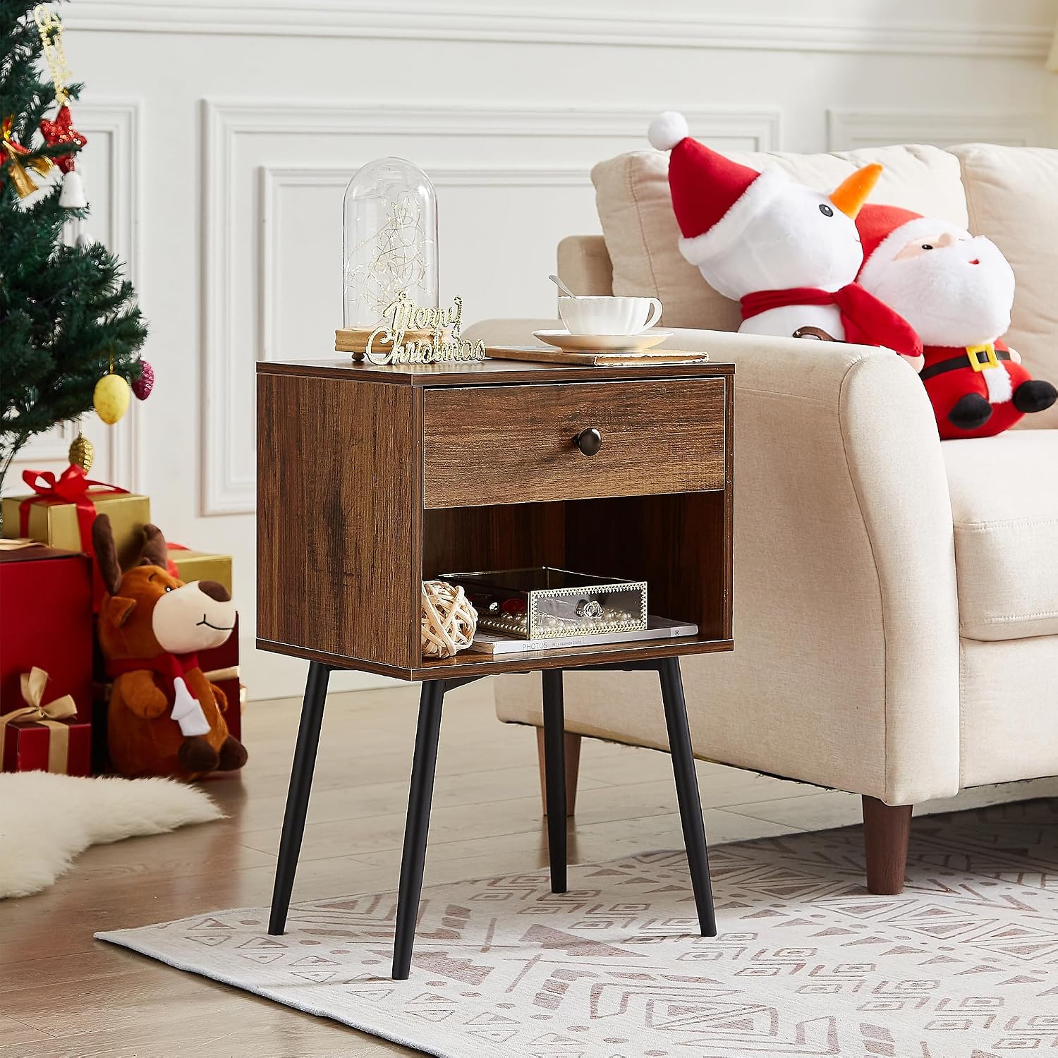 Detalle de VECELO Wood-Frame Nightstands