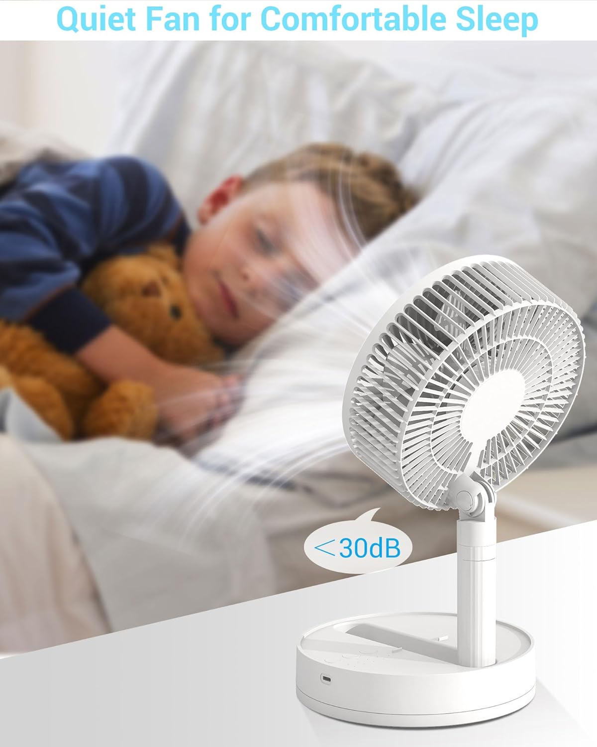 Detalle de KASYDoFF Desk Fan (8-inch) USB portable fan with 90° oscillation, timer and rechargeable 5400mAh battery