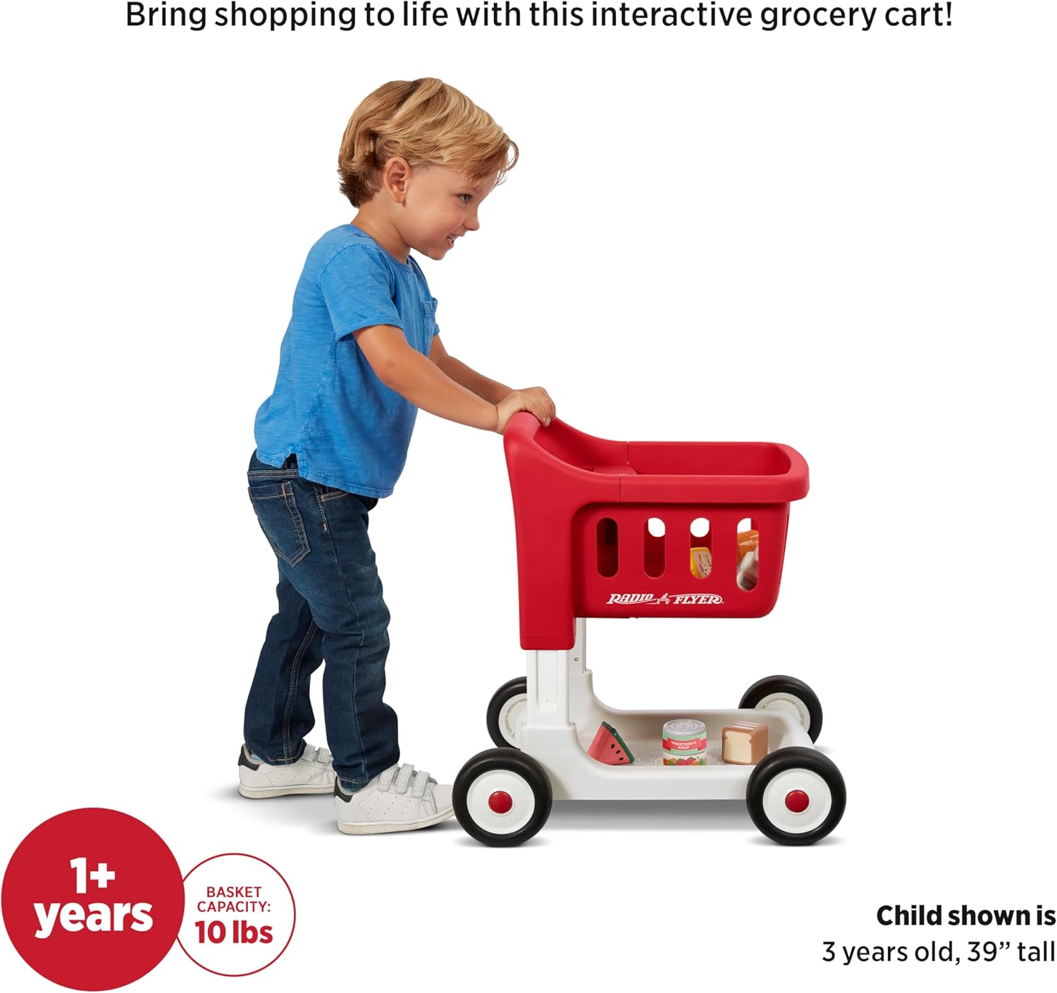 Thumbnail 3 de Radio Flyer Scan & Sort Shopping Cart for Kids 1+: Interactive Walker with Lights, Sorting Shapes and Food Set