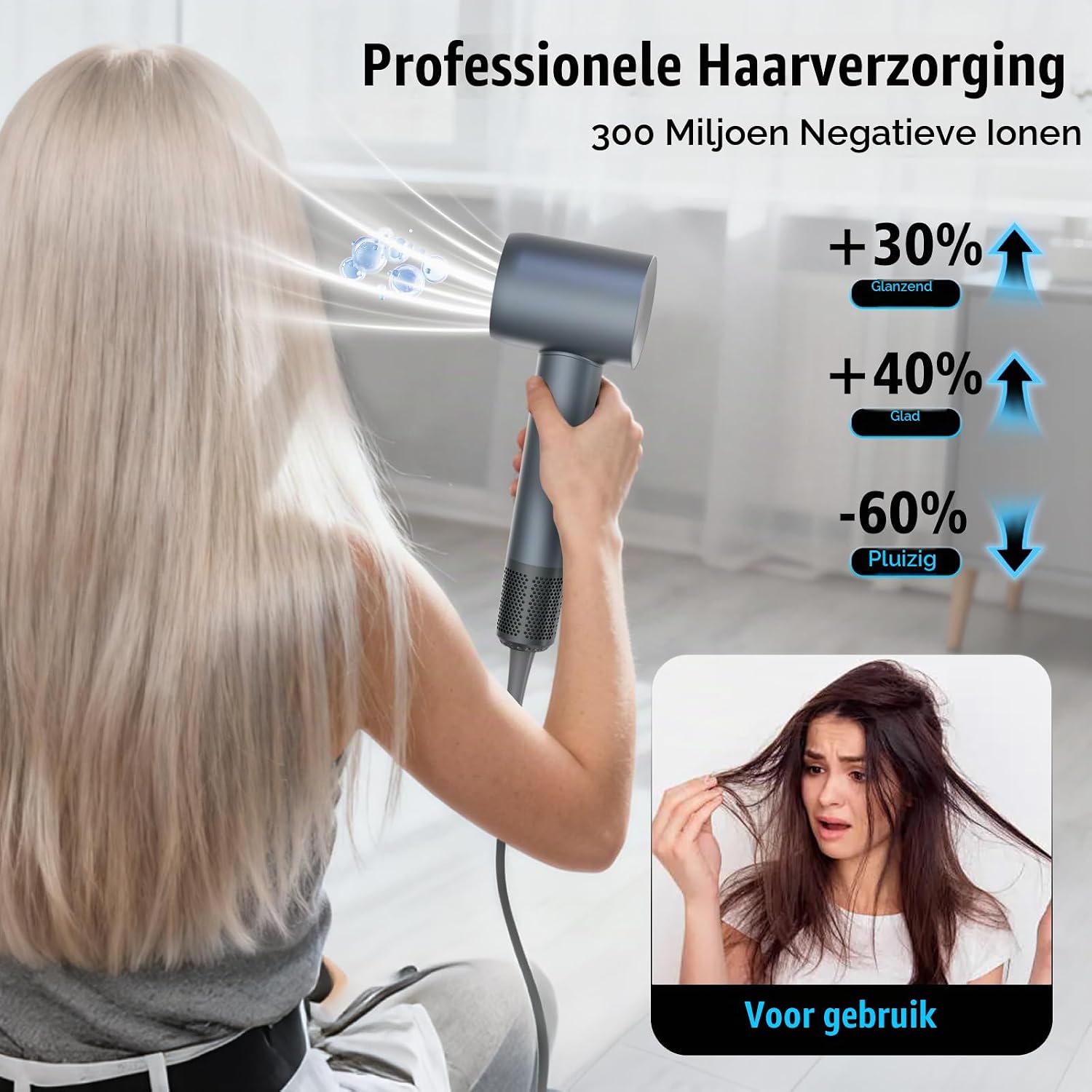 Detalle de Hahimify HM-L2Y-Gris föhn met diffuser, ionentechnologie en 4 temperatuurstanden