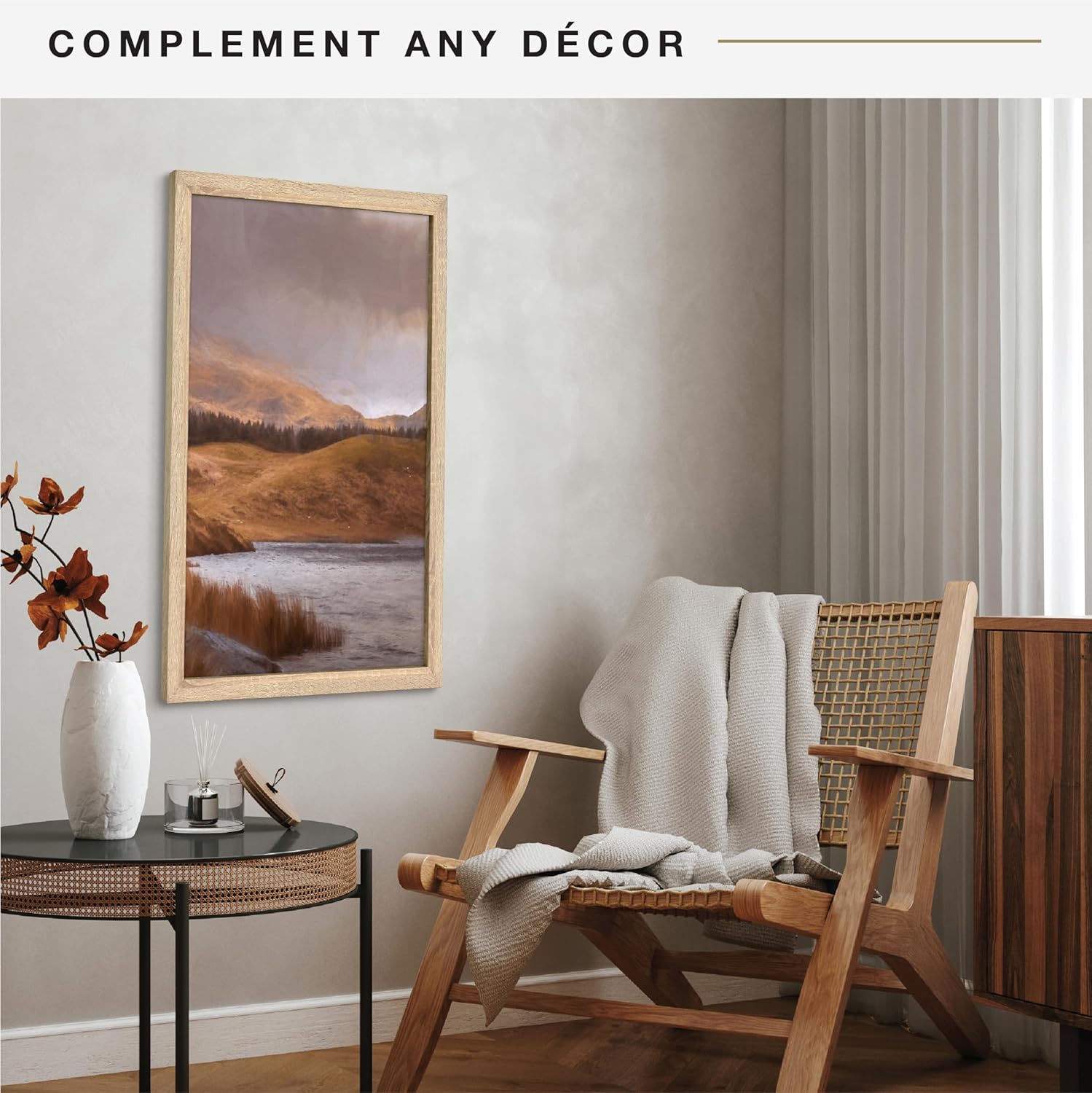 Detalle de MCS Cadre Poster Studio Gallery 45,7 x 61 cm – Cadre bois naturel MDF, fixation murale horizontale ou verticale