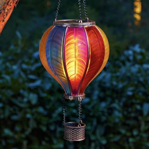 Detalle de Festive Lights 45cm Solar Hot Air Balloon Lantern – Rainbow Stain Outdoor Hanging LED Garden Light
