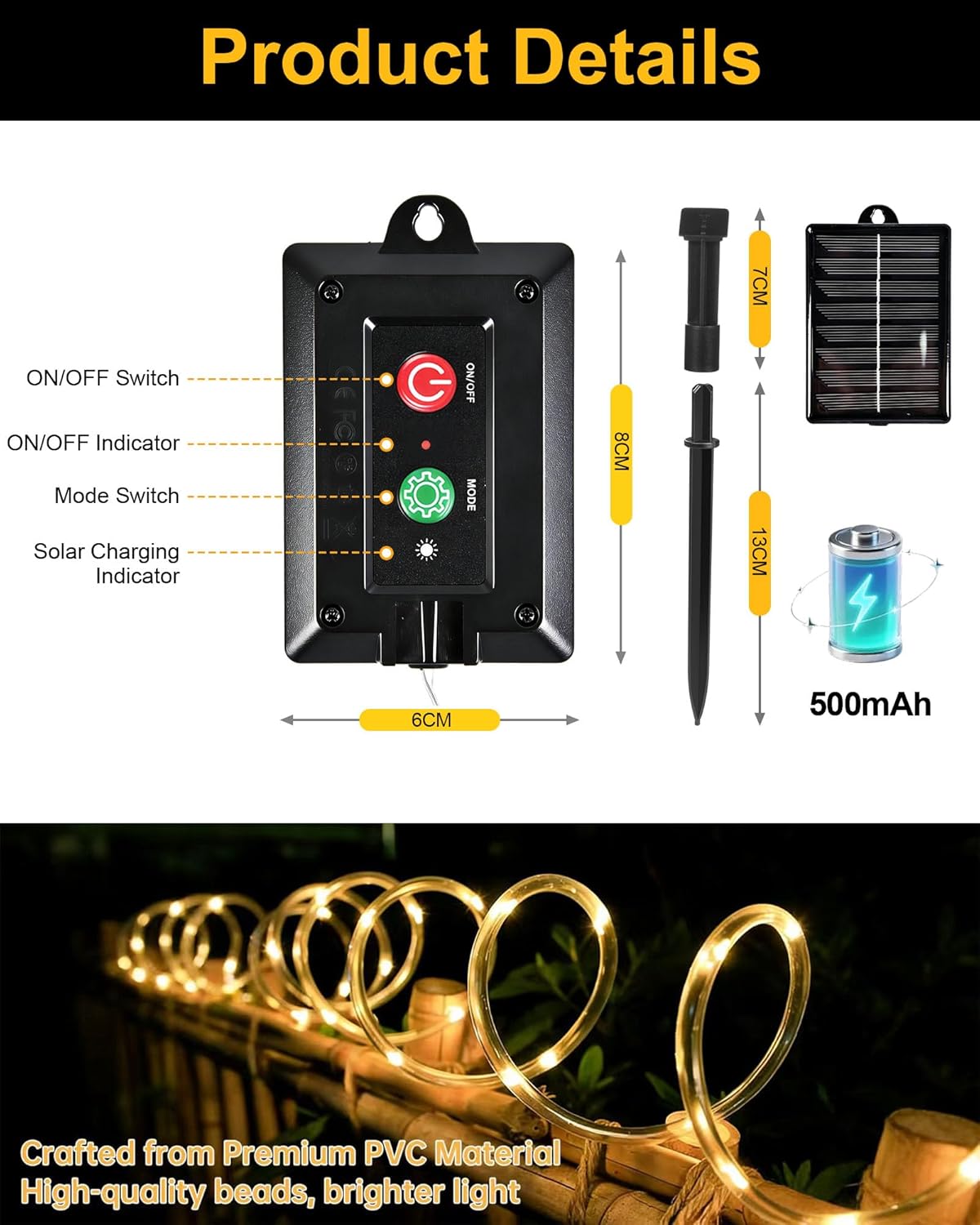 Thumbnail 6 de Tacobey Solar Rope Lights Outdoor – 32.8ft, 100 LED with Timer and 8 Modes
