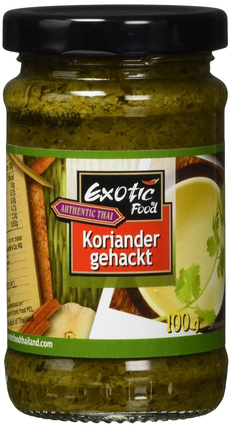 Detalle de Exotic Food Koriander, gehackt in Sojabohnenöl – 6er Pack (6 x 100 g)
