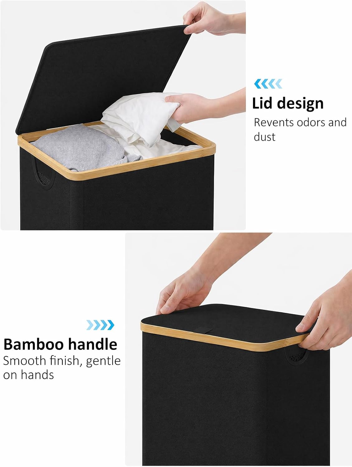 Detalle de iEGrow 110L Laundry Hamper with Lid (Collapsible) in Black