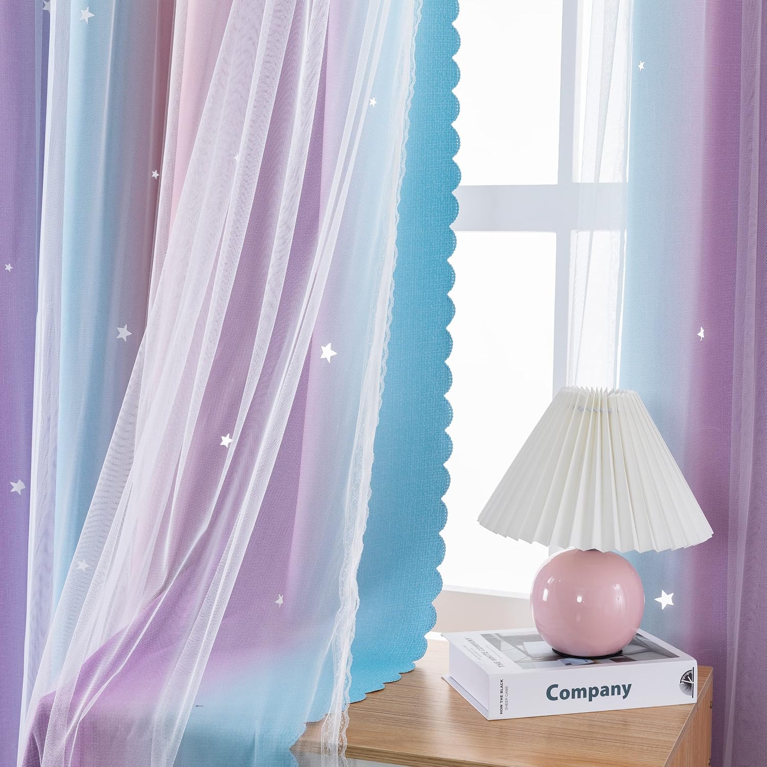 Detalle de XiDi Rainbow Pink Purple Bedroom Curtain Panel (2-Layer, 42"/90")