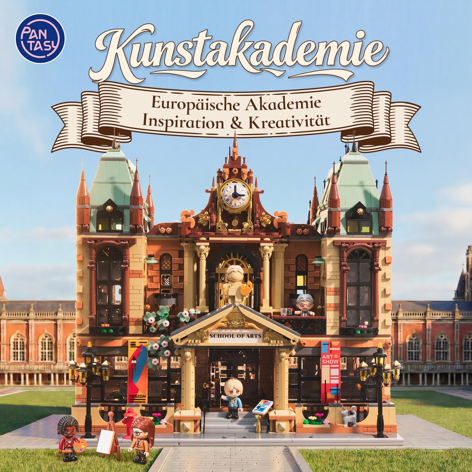 Detalle 2 de PANTASY Kunstakademie Klemmbaustein Set – Europäische Architektur mit dreistöckigem Innenraum