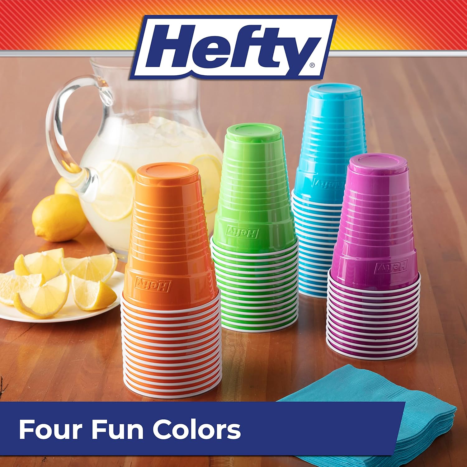 Detalle de Hefty Party On Disposable Plastic Cups, 16 oz, 100 Count – Assorted Colors
