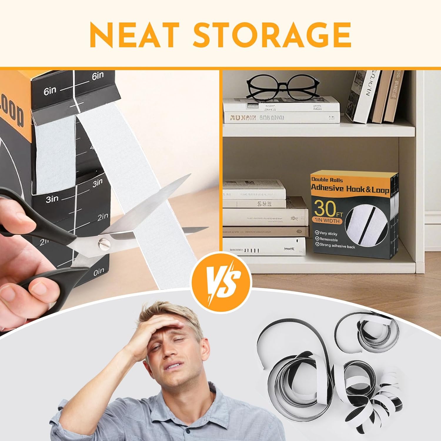 Thumbnail 1 de 9m x 25mm White Double-Sided Hook and Loop Tape (Extra Strong, Self-Adhesive)