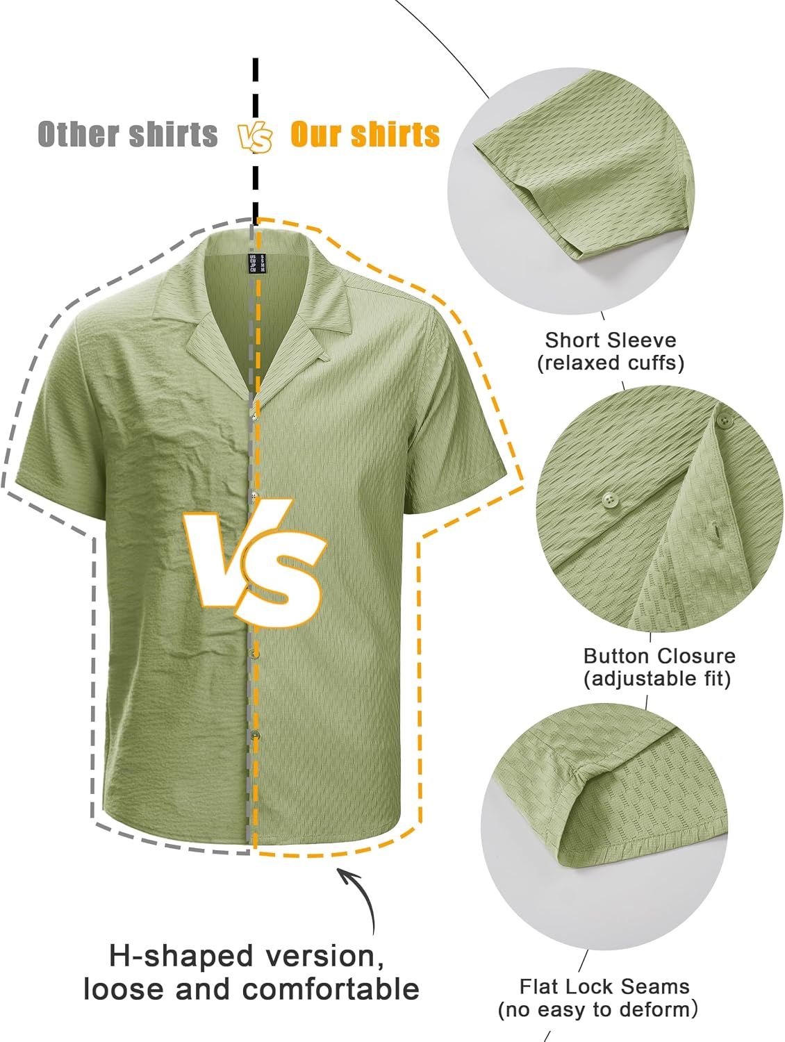 Thumbnail 3 de TACVASEN Men's Short Sleeved Shirt – Lightweight Textured Cuban Collar Top for Summer
