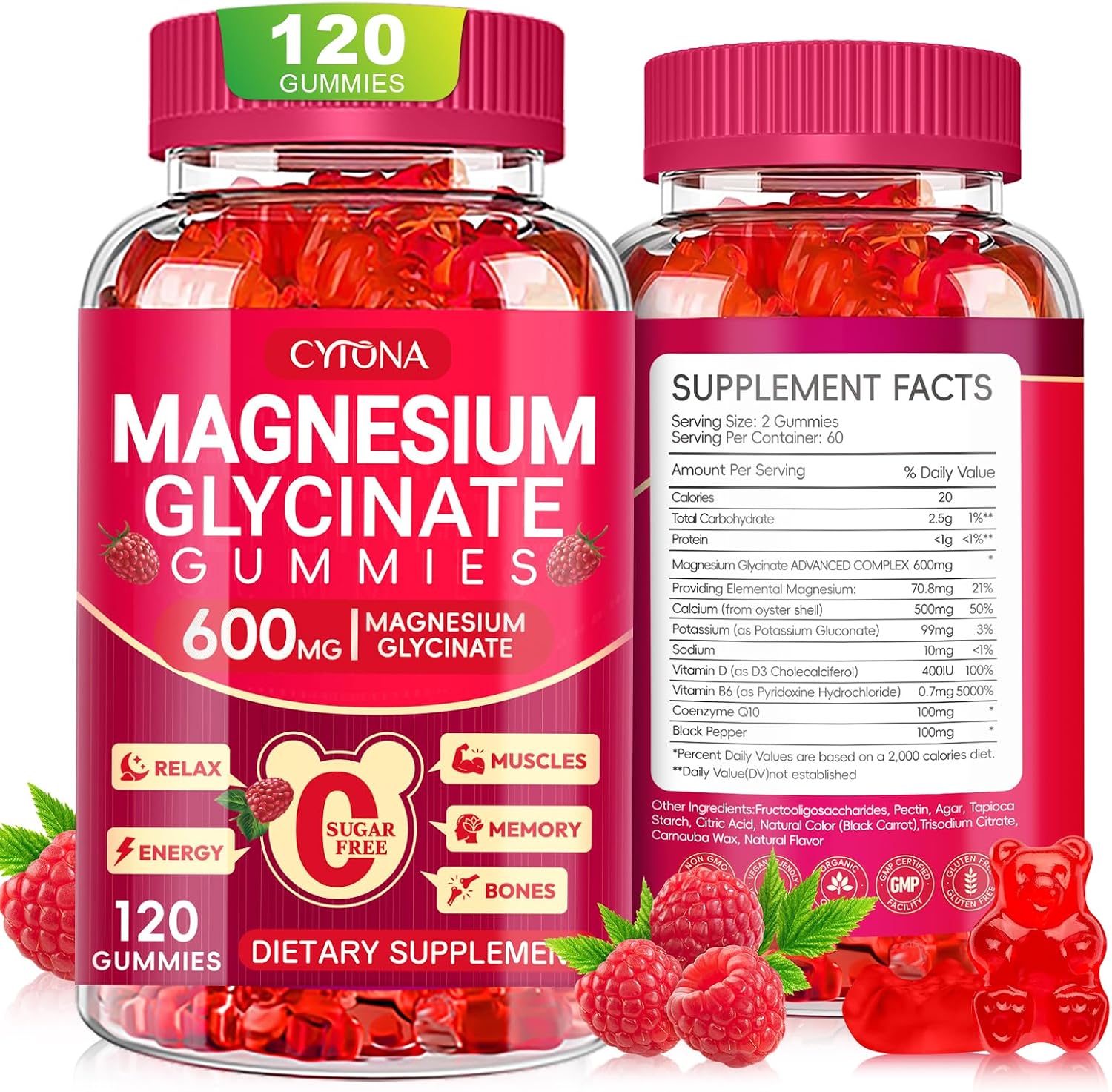 Detalle de Cytona Magnesium Glycinate Gummies, 600 mg Complex, Sugar-Free, 120 Count