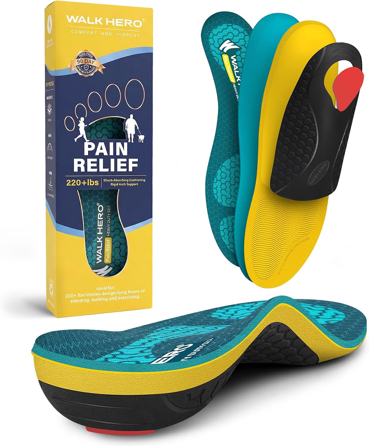 Detalle de WalkHero CY-22402-XD-02_Coral Green_07 Plantar Fasciitis Insoles, 220+ lb Support