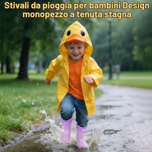 Detalle 2 de Aomig stivaletti da pioggia per bambini EU 24-25 in PVC, unicorno viola