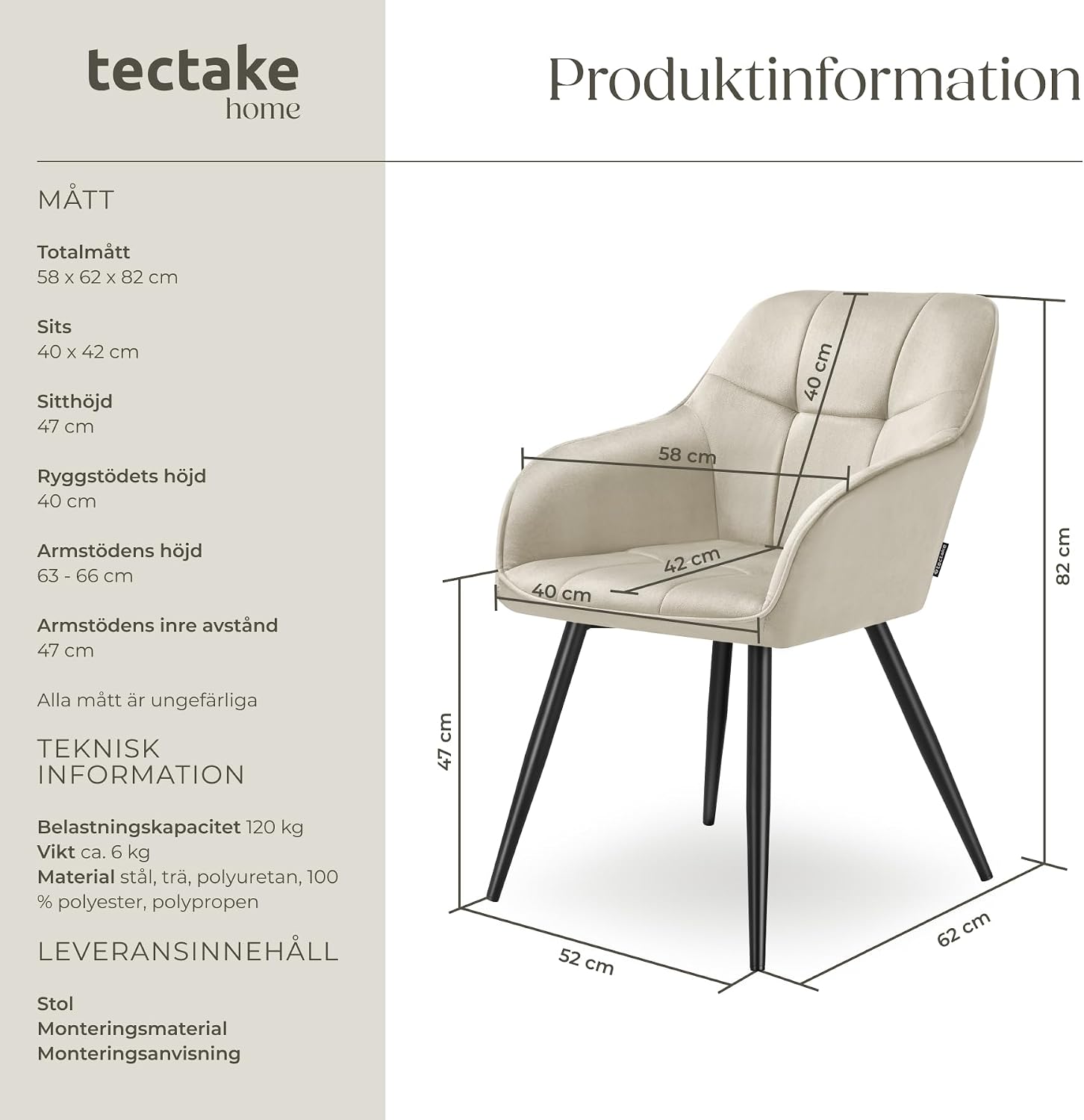 Detalle de tectake Marilyn 405720 karmstol i sammetslook, quiltad sits, creme och svart