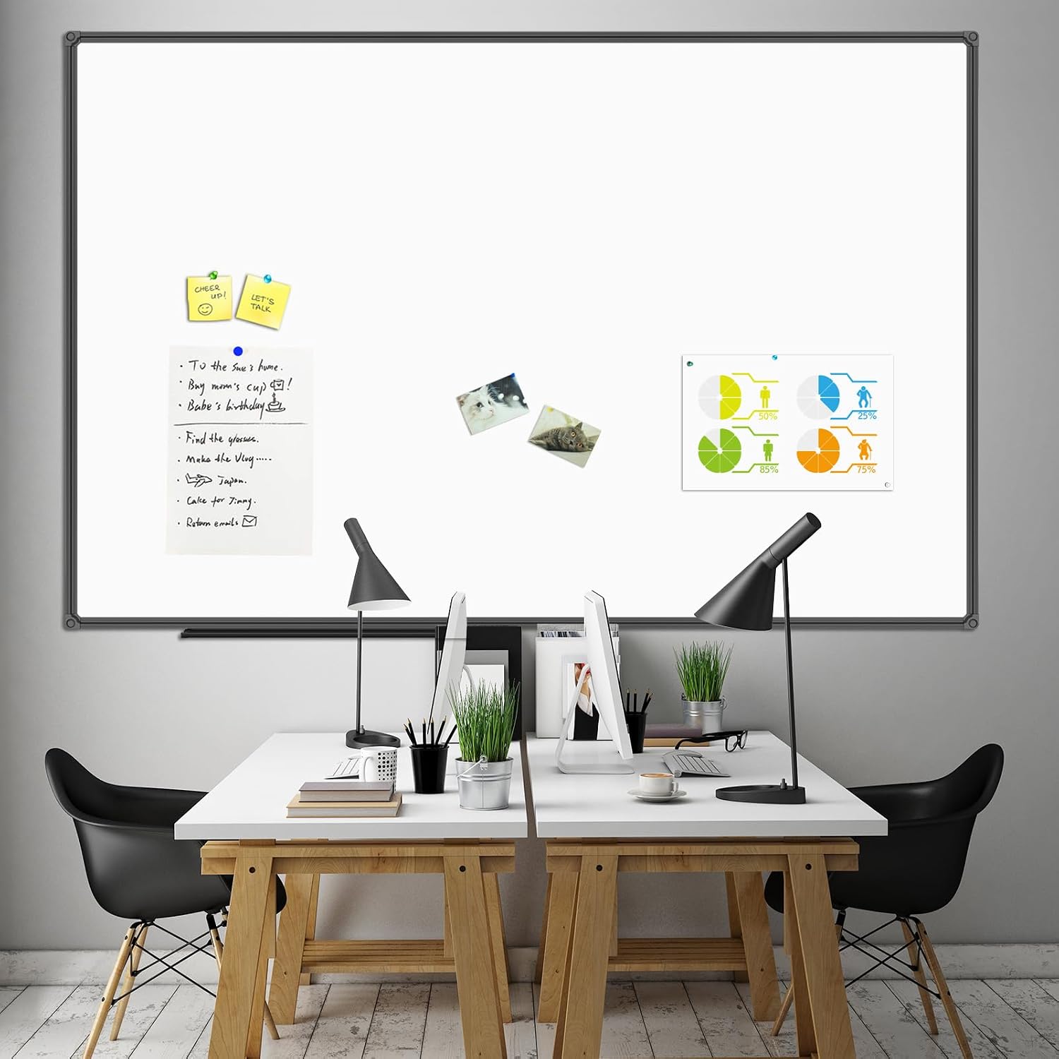 Detalle 2 de JILoffice 72 x 48 Inch Magnetic Whiteboard with Black Aluminum Frame