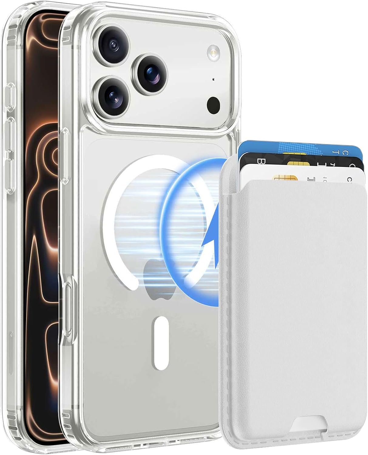 Detalle de Ntwinro Magnetic Wallet Case for iPhone 18 Pro Max/17 Pro Max, MagSafe, Clear White