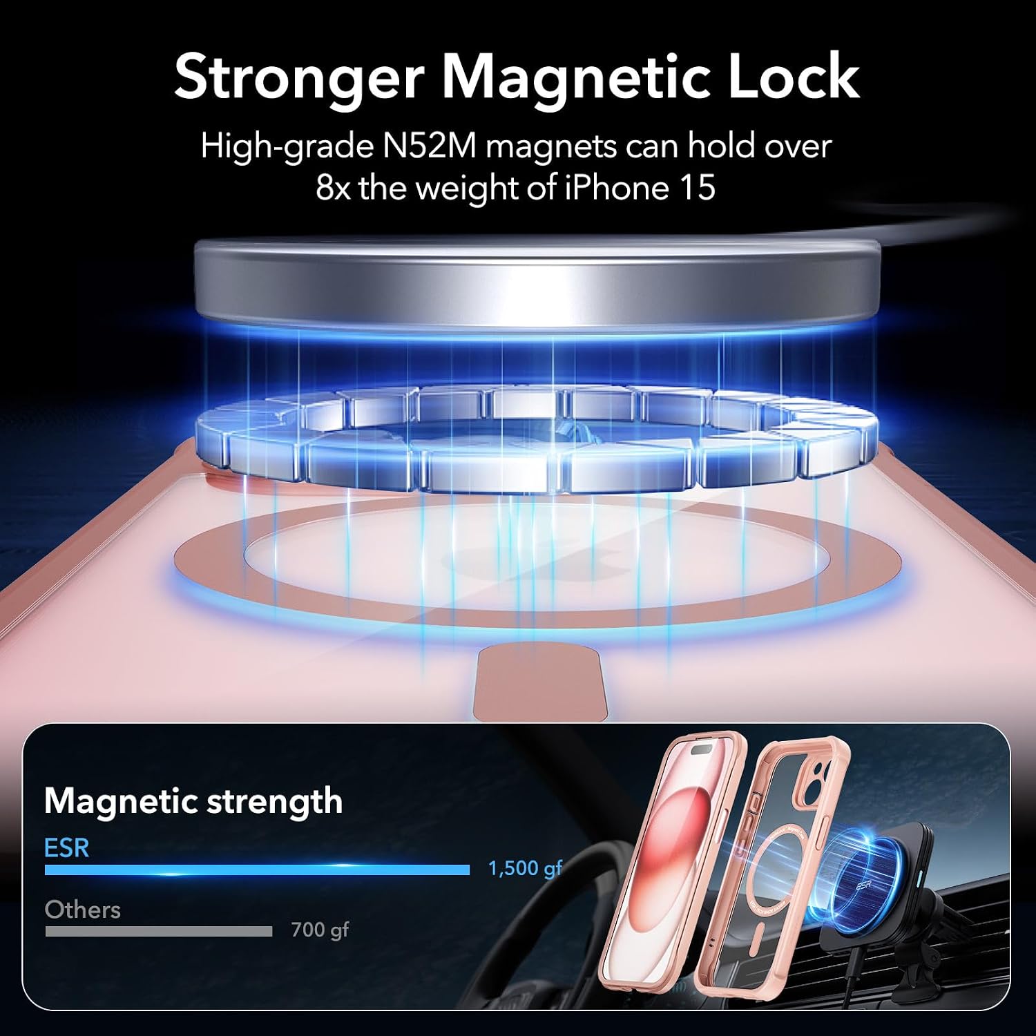 Thumbnail 3 de ESR Armor Series iPhone 15 Case with MagSafe + Built-in 9H+ Screen Protector (Clear Pink)