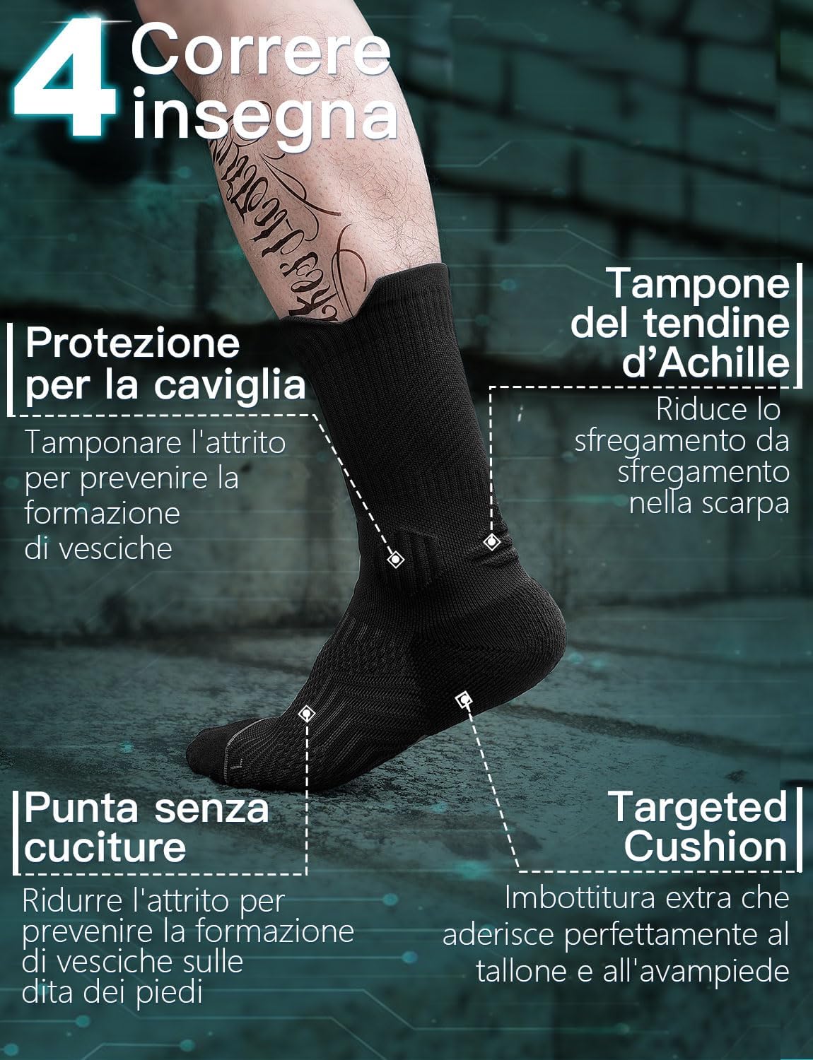 Detalle de Juclise Bambù Coolmax Compressione Calzini Sportivi Uomo: anti-vesciche, confort e traspirabilità per allenamenti e trekking