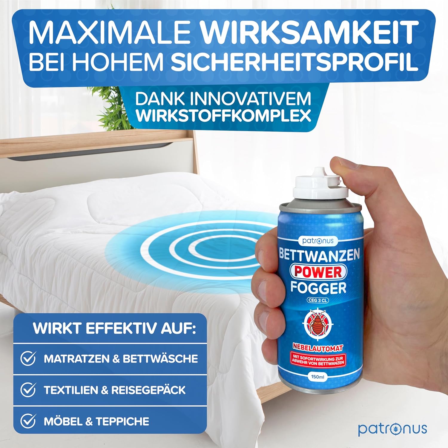 Thumbnail 2 de Patronus Bettwanzen Power Fogger – 2x 150 ml: Efektiver Nebelspender gegen Bettwanzen, Made in Germany