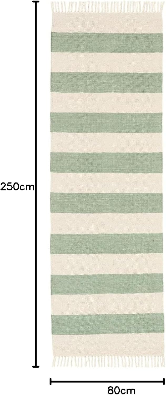 Detalle de RugVista Cotton stripe – dywan bawełniany 80 x 250 cm, miętowy, płasko tkany