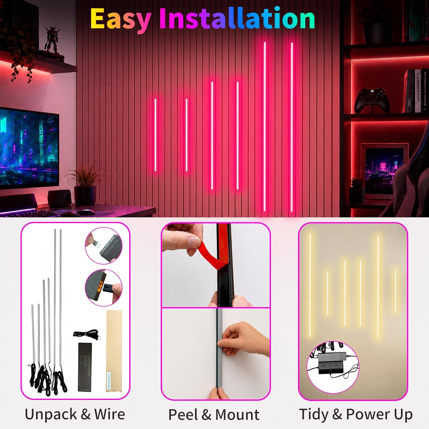 Detalle 1 de INCARLED INCAR-Wall-6pcs-RGB LED Wall Lights, 6-Piece Dimmable RGB Set