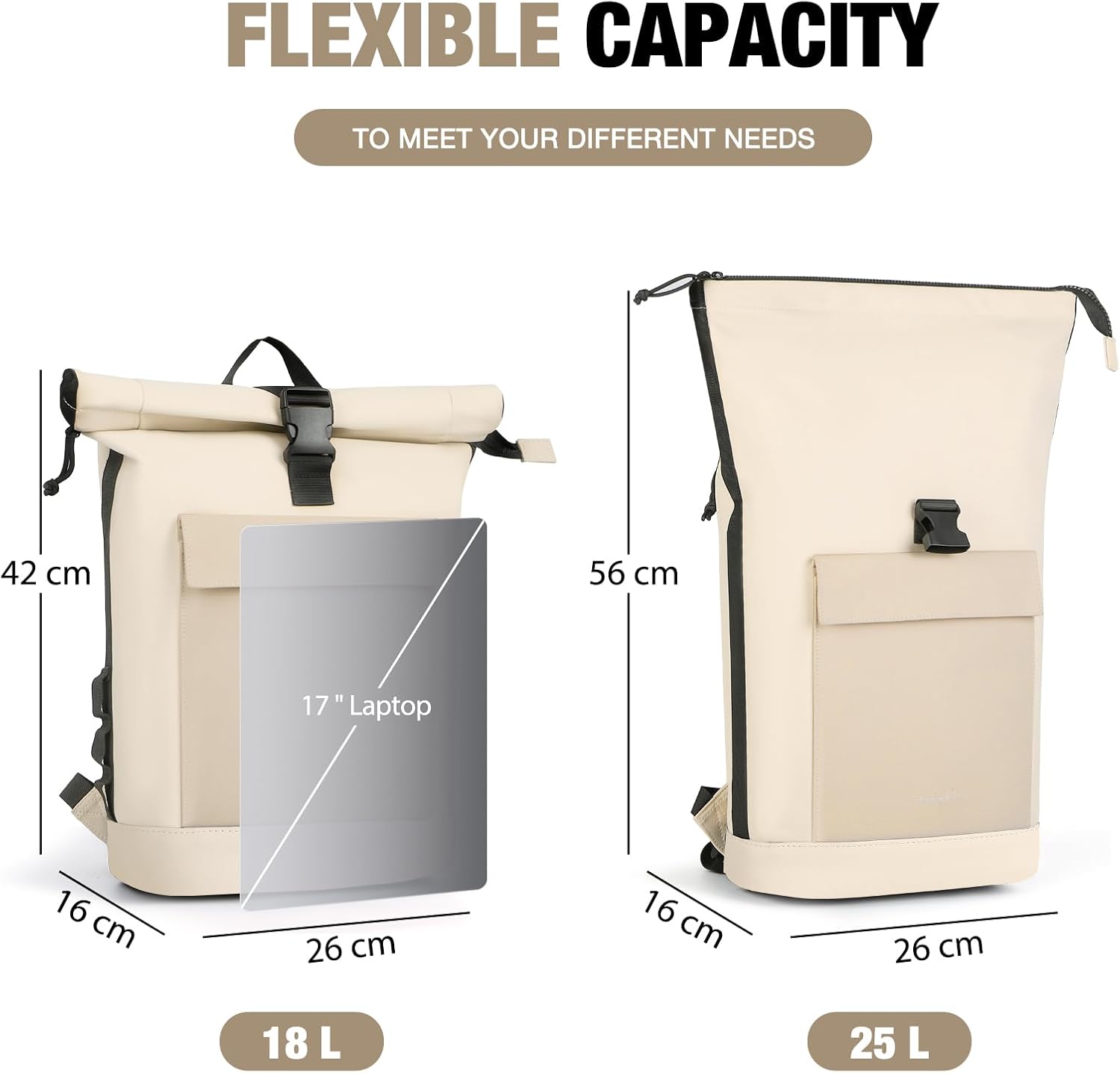 Thumbnail 2 de Lekeinchi Rolltop Backpack – waterproof laptop bag with expandable roll-top closure