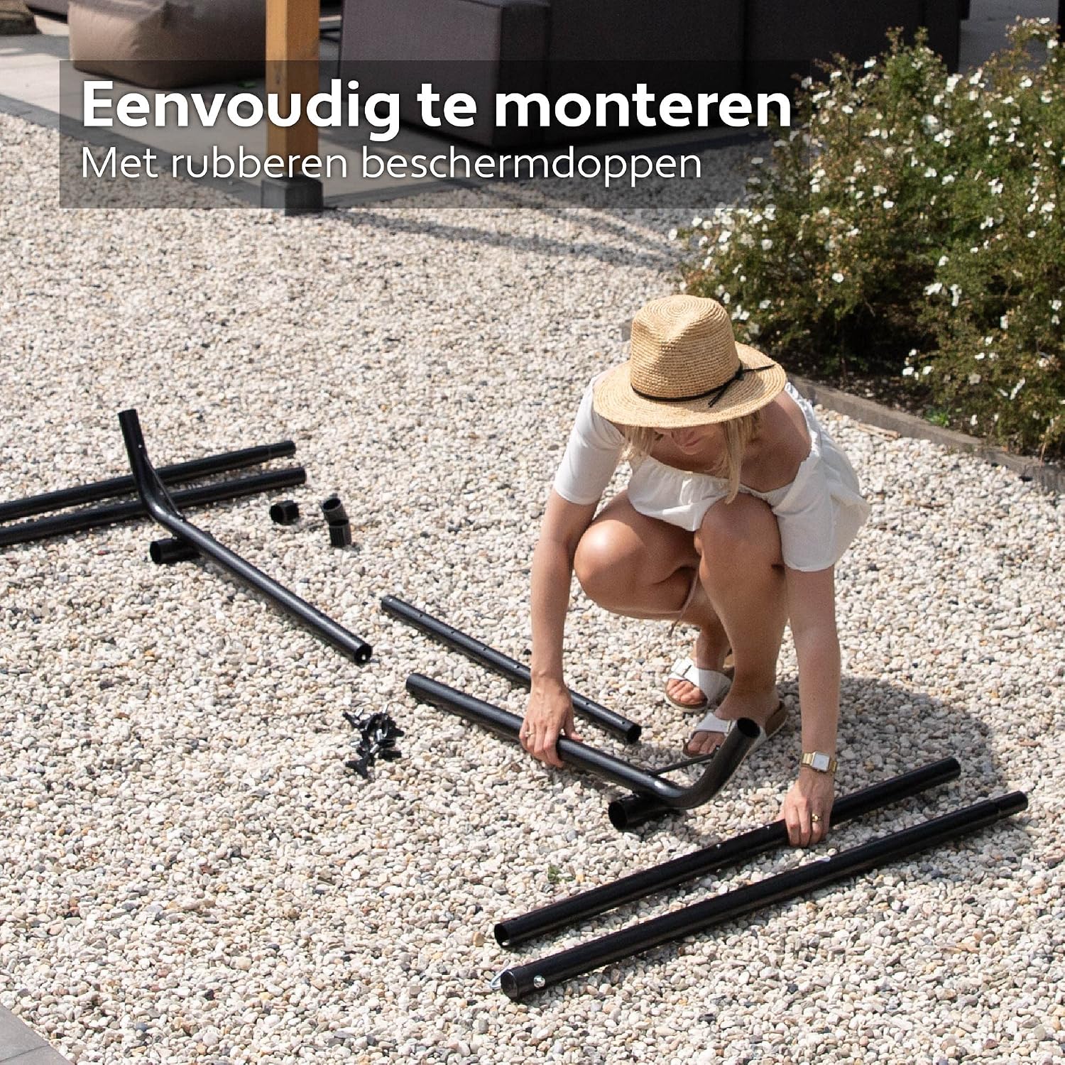 Detalle 2 de VITA5 5356764 hangmat met standaard, verstelbaar frame en katoenen mix