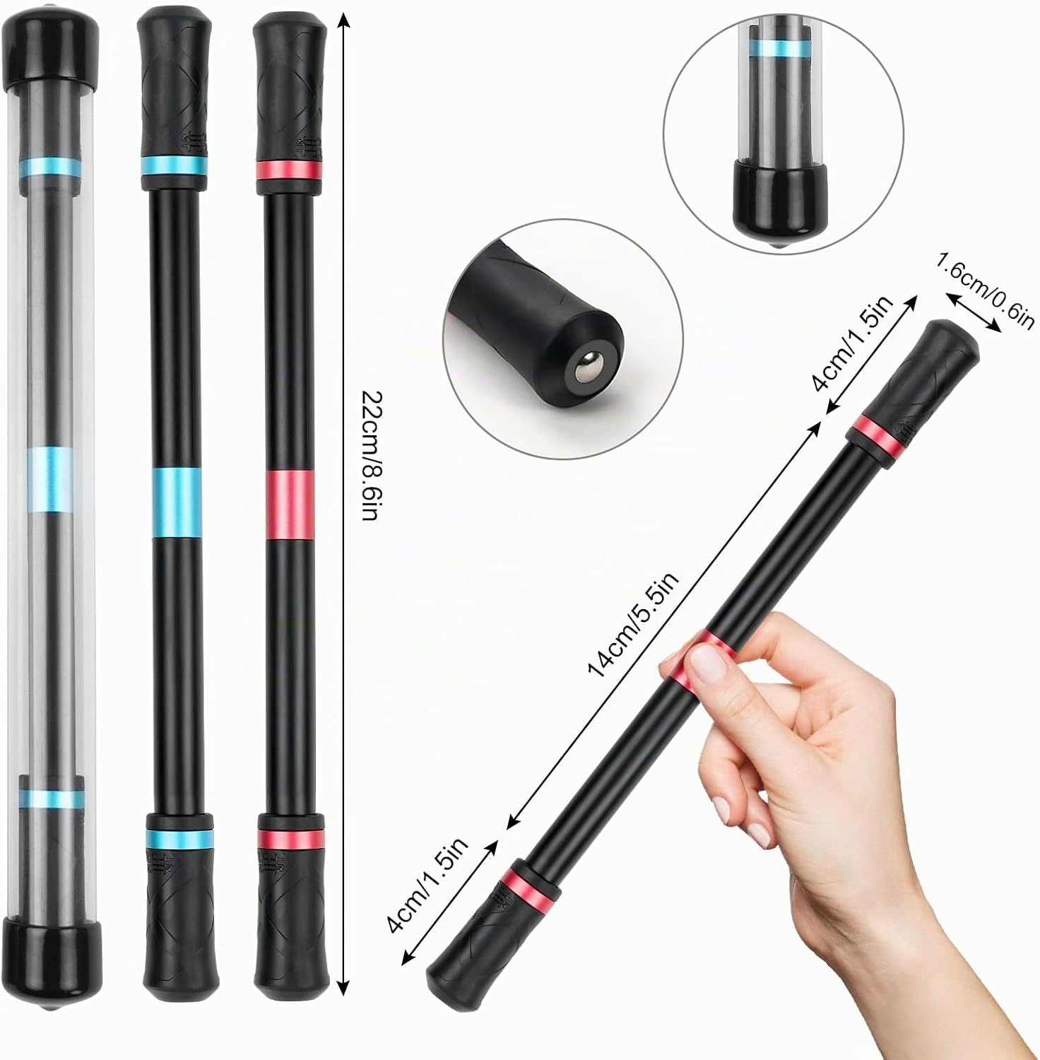 Thumbnail 1 de OSDUE Spinning Pen fingerroterande pennor, halkfritt tvåpack i blått och rött