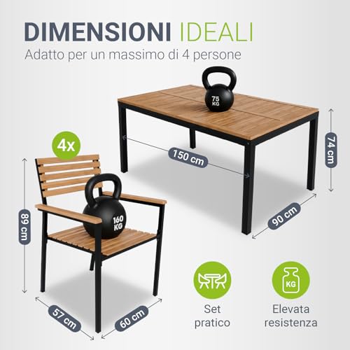 Detalle de Juskys Rhodos: set mobili da giardino in legno di acacia con tavolino, 4 sedie e cuscini