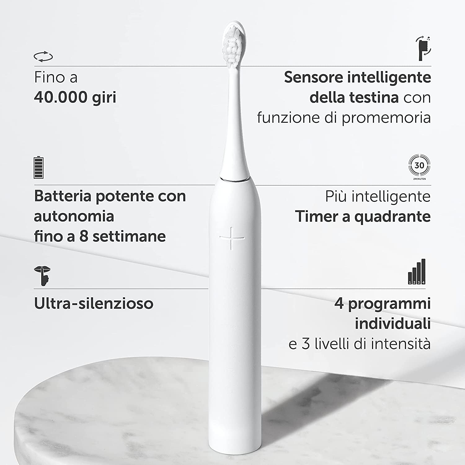 Detalle de WonderSmile Pro: Spazzolino elettrico a ultrasuoni, 4 programmi, IPX8, 60 giorni di autonomia