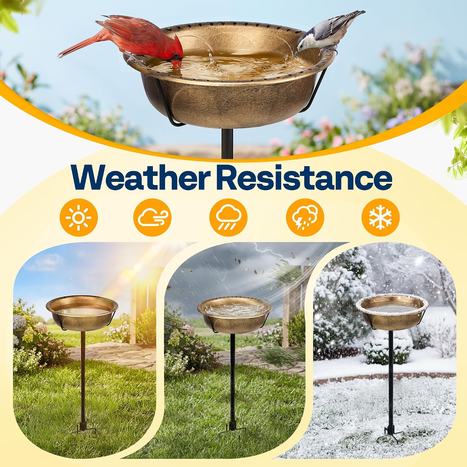 Detalle 2 de VIVOHOME Vintage Metal Bird Bath – freestanding garden birdbath with removable bowl and upgraded 4-pronged base