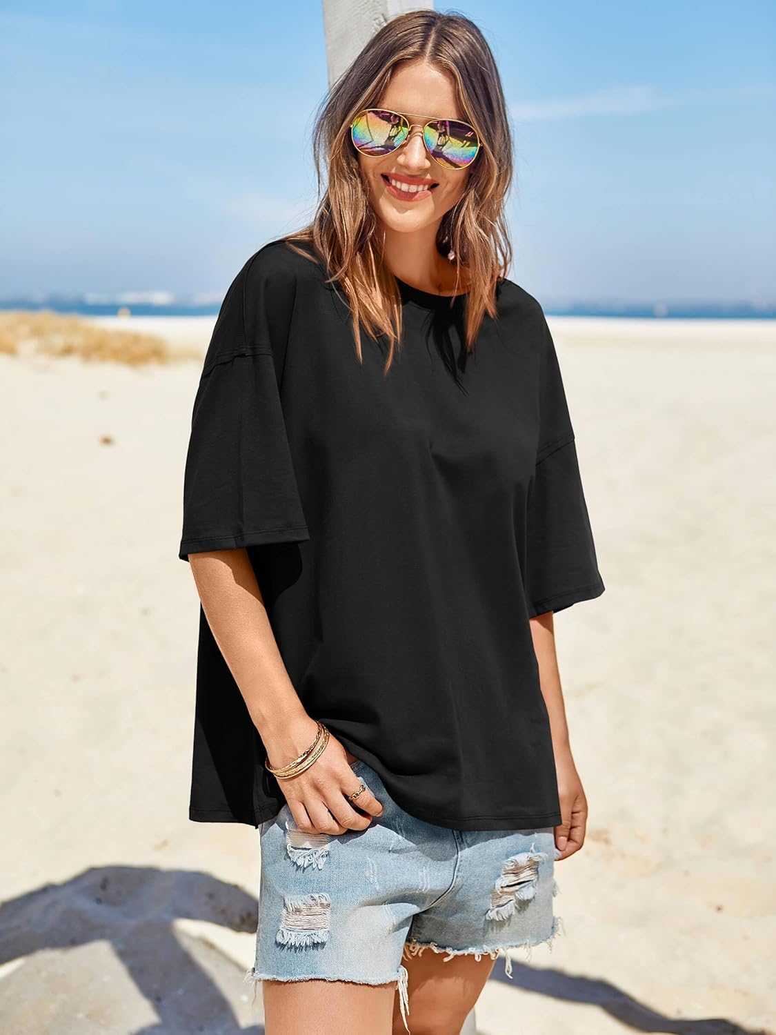 Thumbnail 3 de Tankaneo Women’s Oversized T-Shirts — Eco Soft Side Slit Crew Neck Short Sleeve Tee