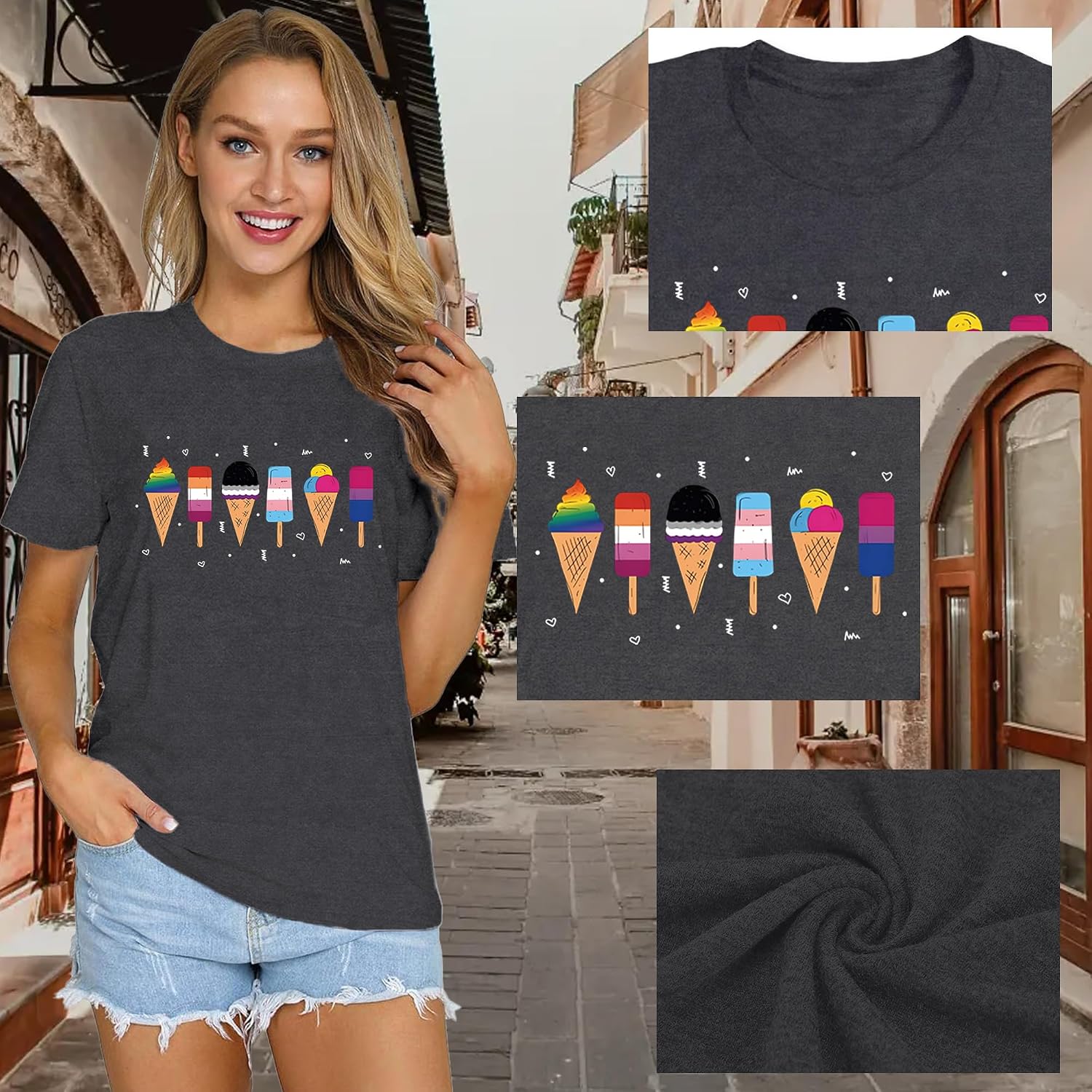 Detalle de Qskall Womens Pride T Shirt – Love is Love Rainbow Tee