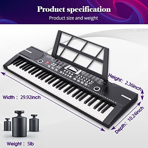 Detalle de Dgddhjt Digital Piano 61 Tasten – Tragbares Keyboard mit Lautsprechern, Notenständer und Unterrichtsmodi